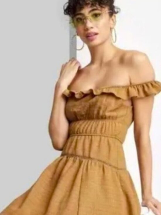 wild fable Dresses & Skirts - Wild Fable Boho yellow gold tiered ruffle mini dress XXL